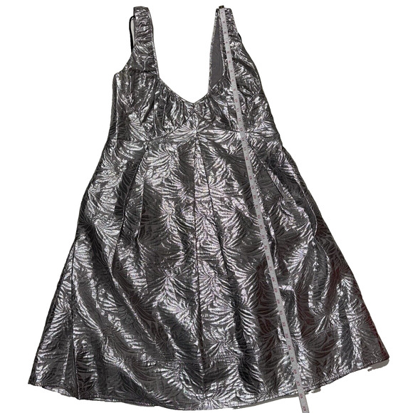 Calvin Klein Women 10 Dress Lightweight Futuristic Metallic Foil Pleated Formal - Picture 4 of 9